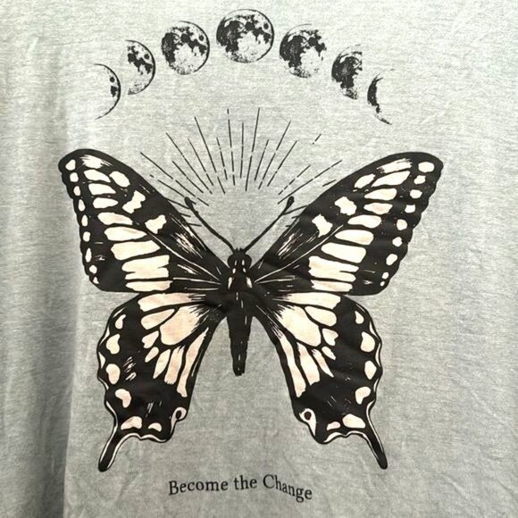 Womens Gray Butterfly Graphic Top 2X By Socialite Short Sleeves Round Neck High- - Picture 6 of 8
